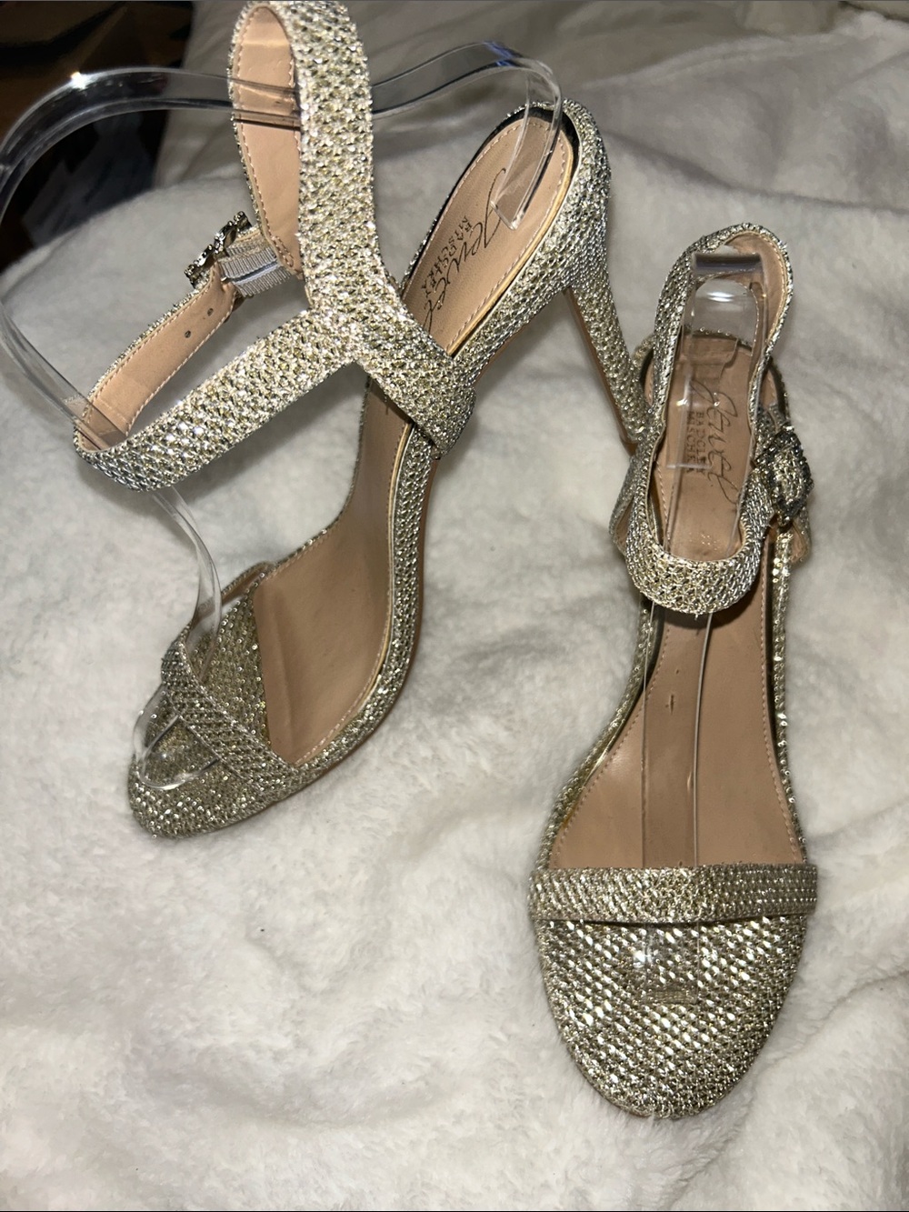 Badgley Mischka Gold Glitter Ankle-Strap Heels